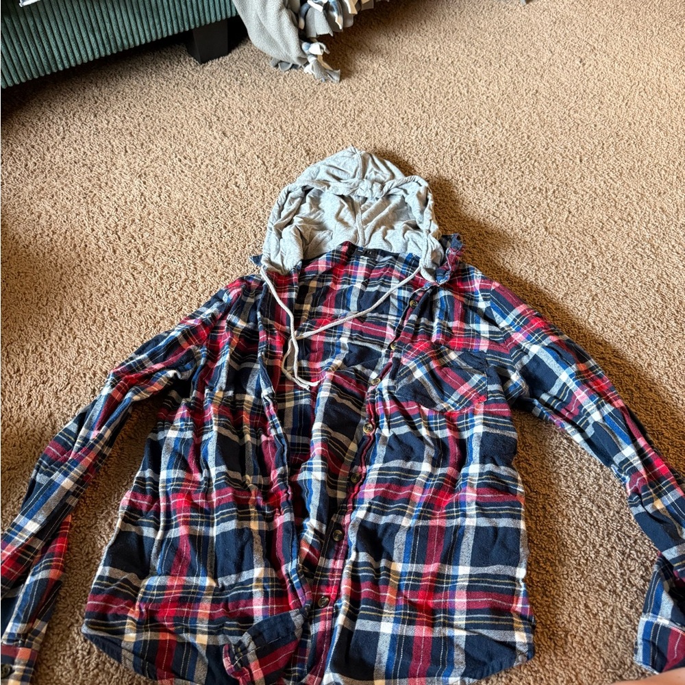 Red and Blue Plaid Hoodie Shirt